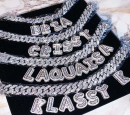 Men women Hip hop iced out Custom Name cz cuban link chain Pink Diamond Letter Necklac Personalised initial necklace2086424