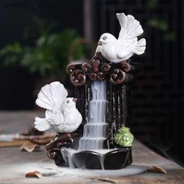 Arts and Crafts Ceramic Handicrafts Flyin Pieon Waterfall Backflow Incense Burner Ceramic Censer For Home Decor Aromatherapy Ornament L49