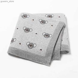 Blankets Swaddling Baby Blankets Cute Koala Knitted Newborn Swaddle Stroller Bedding Wrap Soft Cotton Infant Boys Girls Receiving Blanket Y240411