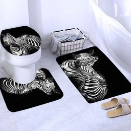 Zebra Animal Bath Shower Curtain Waterproof Polyester Washable Non-Slip Mat Rugs Carpet Toilet Seat Cover Bathing Bathroom Decor