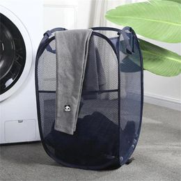 Laundry Bags Basket Collapsible Long Lasting Comfortable Touch Mesh Hamper Polyester Household Supplies