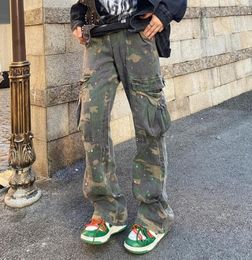 Wide Leg Cargo Pants For Men Fashion Camouflage Side Pockets Sports Joggers Women Retro Casual Loose Flared Trousers2374080