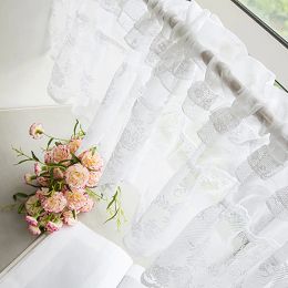 White Lace Short Curtains For Cabinet Kitchen Tulle Window Curtain Cafe Hotel Doorway Half Window Valance Drapes 150x45cm