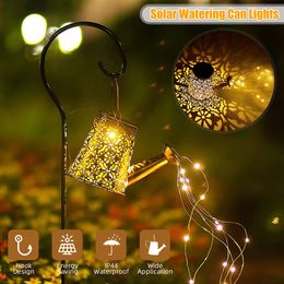 Solar LED Watering Can Lights Outdoor Waterproof Decor Kettle light Garden for Patio Yard Hollow Water Sprinkle Landscape Lamps