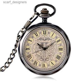 Pocket Watches Relojes de bolsillo Mechanical Wind Up Fob Exquisite Steampunk Open Face Style Pocket Chain Trendy Hand Winding Clock Y240410