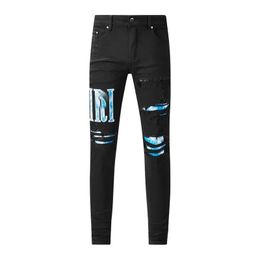 jeans designer amirir jeans för mens varumärke mager smala fit lyxhål rippade cyklistbyxor amiri jeans pant designer stack mens kvinnor trend raka byxor