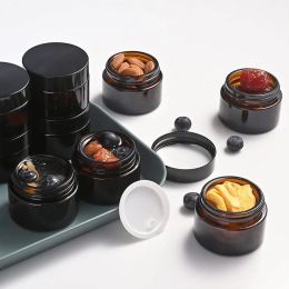 10PCS 5/10/15/20/30/50g Glass Amber Cosmetic Face Cream Round Jars with Black Lids Empty Cosmetic Containers for Cream Lotion