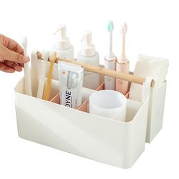Portable Shower Basket Desktop Storage Box With Compartments And Wooden Handle Waterproof Organiser Caddy For Bathroom Kitchen