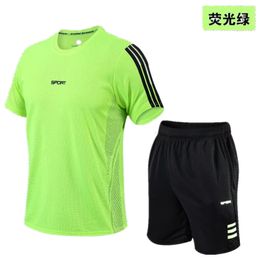 Men's Workout Clothes Athletic Shorts Shirt Set for Basketball Football Exercise Training Unisex Sport Shirt Top+ Pocket Short