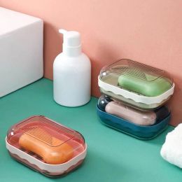 Bathroom Soap Dish With Lid Home Plastic Soap Box Leak-Proof Keeps Soap Dry Soap Dish Travel Essentials Bathroom Accessories