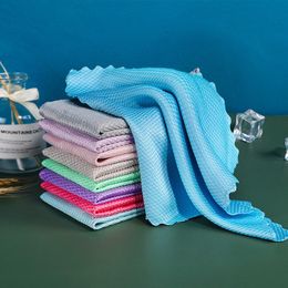 5Pcs Fish Scale Cleaning Cloth Microfiber Cleaning Cloths Window Glass Cleaning Rags Reusable Wipes Home Kitchen Supplies