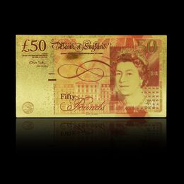 10pcs 2011 Years 50 Pounds Gold Banknotes Replica Euro Money The Queen of England and James Watt Notes Home Decoration