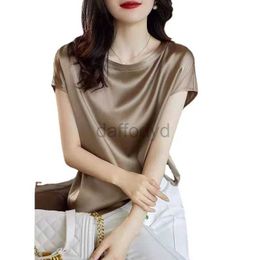 Women's Blouses Shirts Summer Women Short Sleeve Silk Satin Blouse Elegant Office OL Tops Shirts Casual Solid Work Blusas Female Tunic Oversize 240411