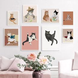 Funny Wine Black Cat Wall Art Canvas Painting Nodic Posters And Prints Bathroom Wall Pictures For Living Room Home Decoration