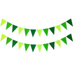 Green Safari Jungle Birthday Tropical Party Felt Bunting Banner Triangle Flags Hanging Fabric Garland Pennant Garden Decorations