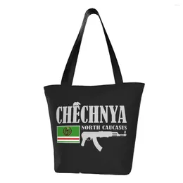 Shopping Bags Reusable Chechnya Fighter Bag Women Shoulder Canvas Tote Portable Chechen Flag Groceries Shopper