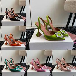Amina Muaddi pointy open-heeled shoes dress sandals flash diamond sunflower high heels 9.8 cm women's wedding shoes satin designer party crystal high-heeled shoe