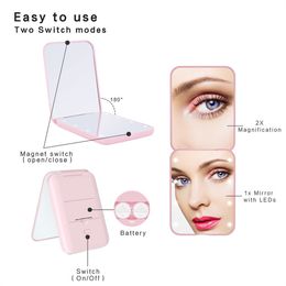 Led Double-Sided Light Mirrors Magnifying Light Compact Foldable Mini Handheld Makeup Mirror With Portable Pocket Mirror Vanity