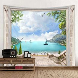 Beach Landscape Tapestry Sea Sunset Tapestries Bohemia Wall Hanging Bedroom Room Aesthetics Home Decoration R0411