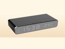 LED Electric Alarm Clock Digital Thermometer HD Mirror with Phone Wireless Charger and Date4005356