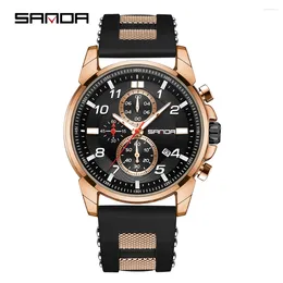 Wristwatches SANDA 5506 Fashion Dazzling Cool Quartz Wristwatch Waterproof Stopwatch Simplicity Round Dial Design Date Luminous Men Watch