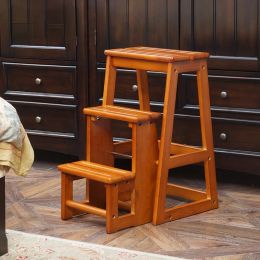 Versatile Solid Wood Ladder Stool: Folding Design for Kitchen and Home Doubles as a Flower Shelf Space-Saving Solution