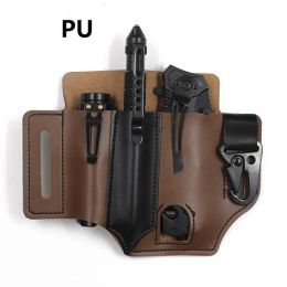 1PC Outdoor EDC Tool Storage Holster Cover Knife Tactical Pen Flashlight Universal Belt PU Leather Storage Cover Case