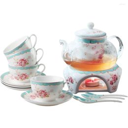 Teaware Sets Tea Set Teacup Saucer And Spoon With Teapot Warmer Filter Coffeeware Rose Glass Jug Coffee Mug Tools Kitchen Bar