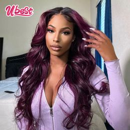 Ubest HD Body Wave Lace Front Wig Grape Purple /1b 13x4 Human Hair Transparent Lace Frontal Wigs Brazilian For Woman Closure Wig