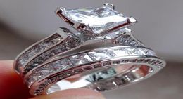 Luxury Size 5678910 Jewelry 10kt white gold filled Topaz Princess cut simulated Diamond Wedding Ring set gift AB18465304753