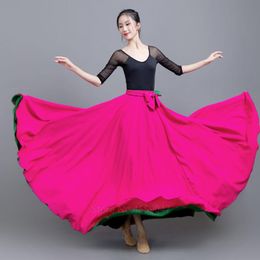 2022Women Spanish Flamenco Skirt Dance Practice Wear Two Colors On Both Sides Lacing Long Big Swing Performance Gypsy Lady Belly