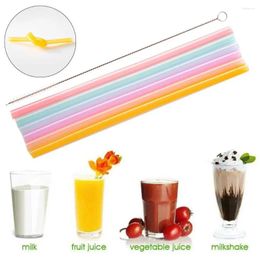 Drinking Straws Reusable Flexible Straw Food Grade Silicone With Cleaner Brush Party Bar Accessory