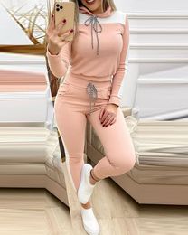 Set Woman 2 Pieces Pants and Top Autumn Outfit Women's Pantsuit Casual New Pullover and Tight Cropped Pants Leisure Sports Suit