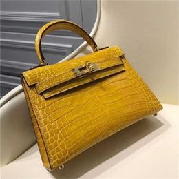 Designer Handbag Crocodile Leather 7A Quality Genuine Handswen Bags Sewn real yellow Colour threadqqV32L