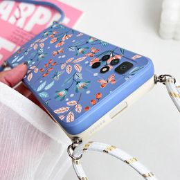 Sunrise Floral Crossbody Lanyard Silicone Phone Case For Xiaomi Redmi 10 10A 12C 9 10C 9T 9A A1 9C Cover