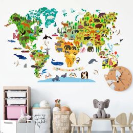 World Travel Map Block Wall Stickers Removable Decal for Display Window Nursery Study Room Decor Art Self-adhesive Posters Mural