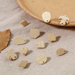10PCs Fraxinus Wood Ear Post Stud Earrings Heart Geometric Leaf Creamy-White Stud Earring For Women Diy Jewellery Accessories Gift