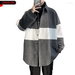 Men's Jackets Autumn Winter Men Cardigan Knitted Korean Patchwork Contrasting Colour Knit Jacket Loose BF Outdoor Tops