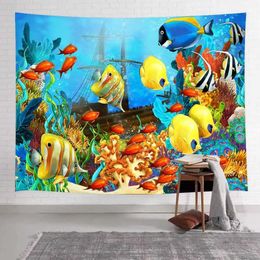 Tapestries Beach Waves Tapestry Tropical Fish Jellyfish Coral Marine Life Art Wall Hanging Bedroom Room Aesthetics Home Decor R0411