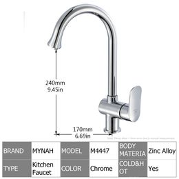 MYNAH Kitchen Sink Faucet Chromed 360 Degree Water Mixer Cold and Hot Water Taps White Kitchen Faucets