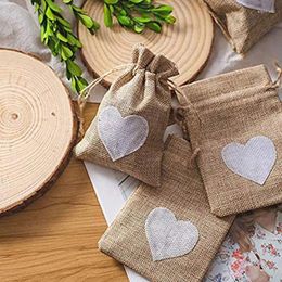 Gift Wrap 1Pcs Jute Linen Bags Jewellery Hand String Dustproof Drawstring Pouch Packaging DIY Wedding Christmas Candy Burlap Bag