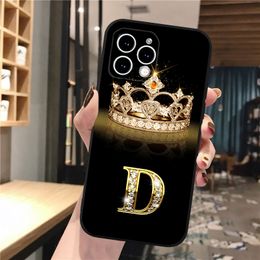 Phone Case For iphone 15 14 Pro Max 13 12 11 Pro Max XS XR X 12 13 mini 14 Plus Diamond Crown Letter Case Funda