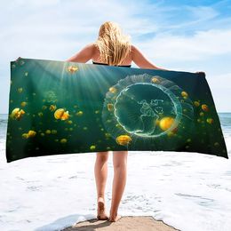 Jellyfish Sand Free Beach Towel Quick Dry Absorbent Swim Blanket Lightweight Compact Beach Accessories for Travel Pool Yoga