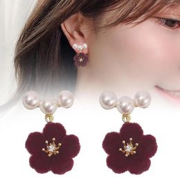 Dangle Earrings Flower Ear Jewelry Retro Birthday Gift For Women Teen Girls Red Velvet Stud Drop
