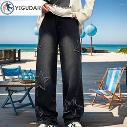 Men's Jeans Y2k Vintage Denim Loose Baggy Pant Harajuku Korean Streetwear Five Pointed Stars Chic Straight Trouser Men Clothing