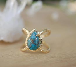 European and American new product luxury ring inlaid water drop pearshaped turquoise Party engagement female jewelry5311474