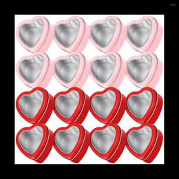 Decorative Flowers 16 PCS Heart Shape Metal Tins With Lid Tin Empty Candle Red And Pink Valentine's Day Gift Boxes