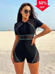 DEALS New Fashion Designer Wholesale Womens Swimwears Sexy Bikinis Swimsuits Womens Swimwear Peachtan Short Sleeve Surfing Suit Black One Piece Swimsuit Women Pa