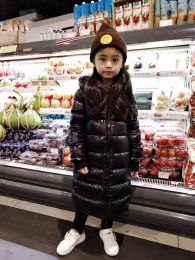 Real Big Fur Winter Jacket Girls Hooded Down Parkas Knee Length Glossy Boys Warm Coats Bright Surface Children Outwear TZ458