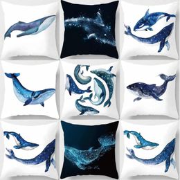 Pillow Whale Print Square Pillowcase Used For Home Decoration Car Sofa Cover 45cm